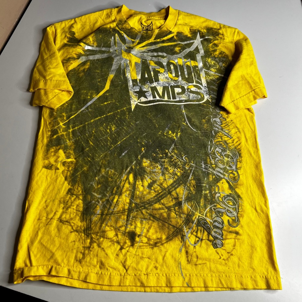 Tapout MPS Mens Graphic T-Shirt Yellow MMA Feel The Rage Large Distressed Y2K